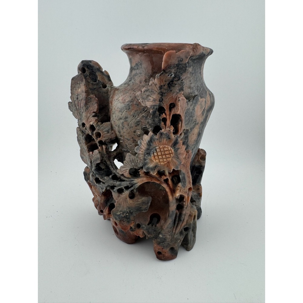 Vintageโ 1930s Soapstone Vase Hand Carved Floral Helen Sig Tveit Home Decor